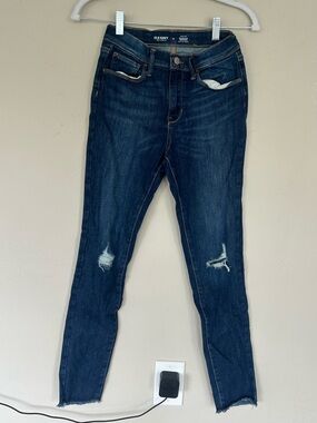 Old Navy Kids Skinny Jeans Ripped Denim Pants Zip Close Blue Size 14  (1608)